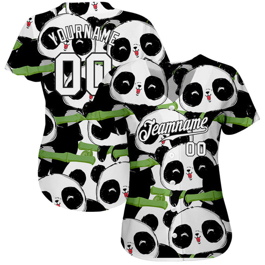 Custom Black White-Black 3D Pattern Design Pandas Authentic Baseball Jersey - Sky-Custom