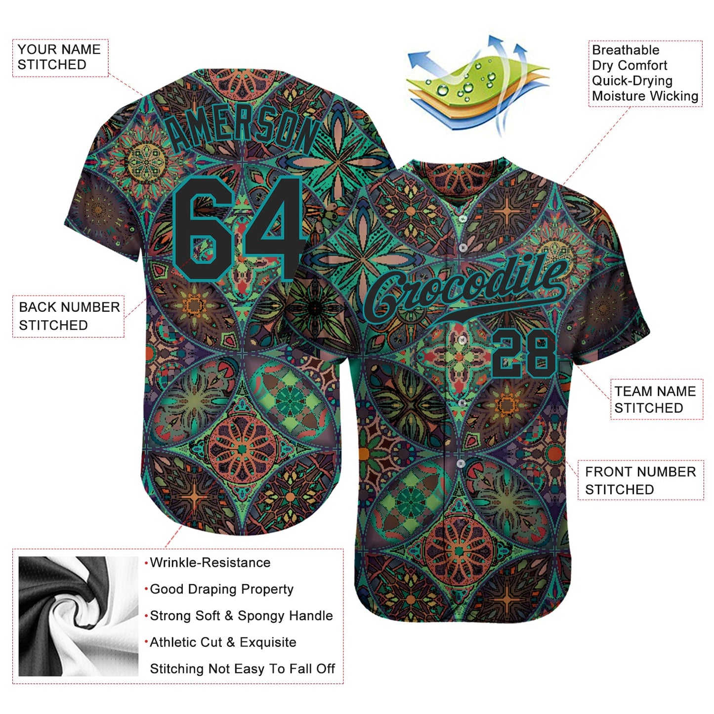 Custom Black Black-Teal 3D Pattern Design Mandalas Authentic Baseball Jersey - Sky-Custom