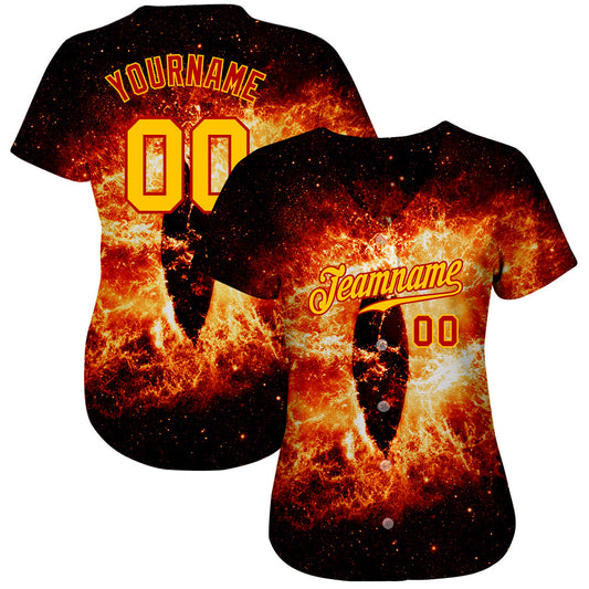 Custom Black Gold-Red 3D Pattern Design Burning Evil Eye In Space Authentic Baseball Jersey - Sky-Custom
