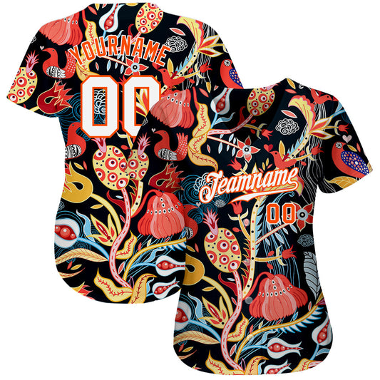 Custom Black White-Orange 3D Pattern Design Flowers Authentic Baseball Jersey - Sky-Custom