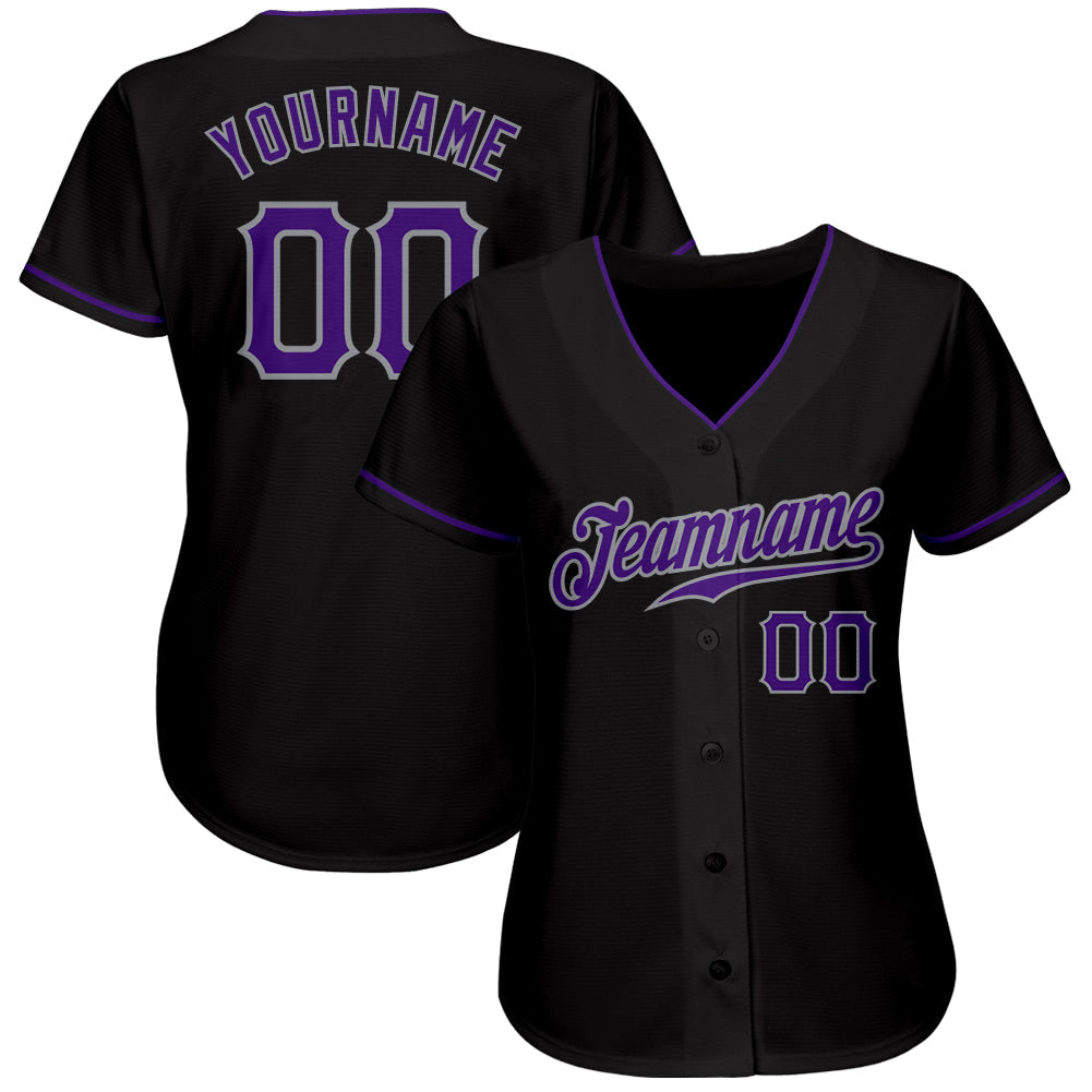 Custom Black Purple-Gray Authentic Baseball Jersey - Sky-Custom