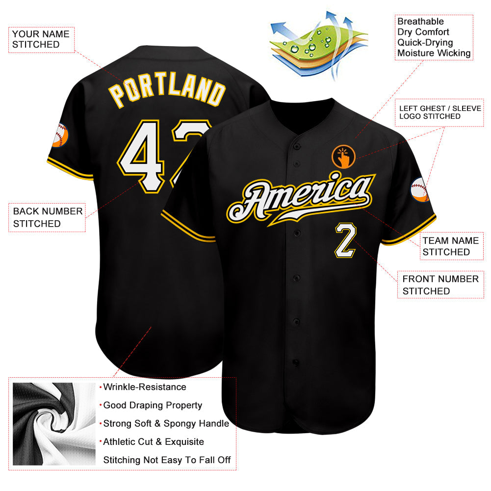 Custom Black White-Gold Authentic Baseball Jersey - Sky-Custom