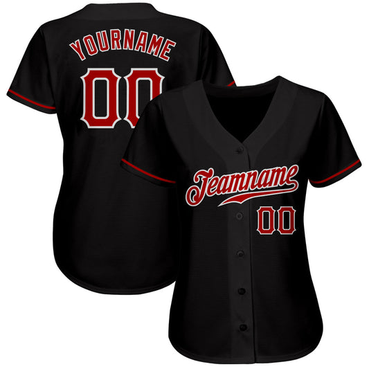 Custom Black Red-White Authentic Baseball Jersey - Sky-Custom