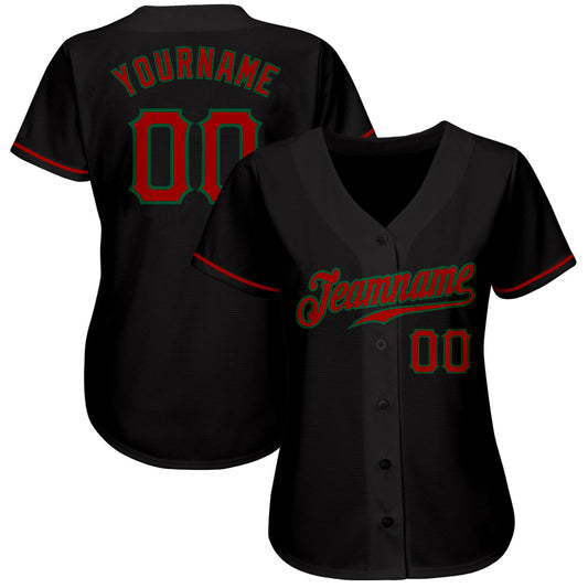 Custom Black Red-Kelly Green Authentic Baseball Jersey - Sky-Custom