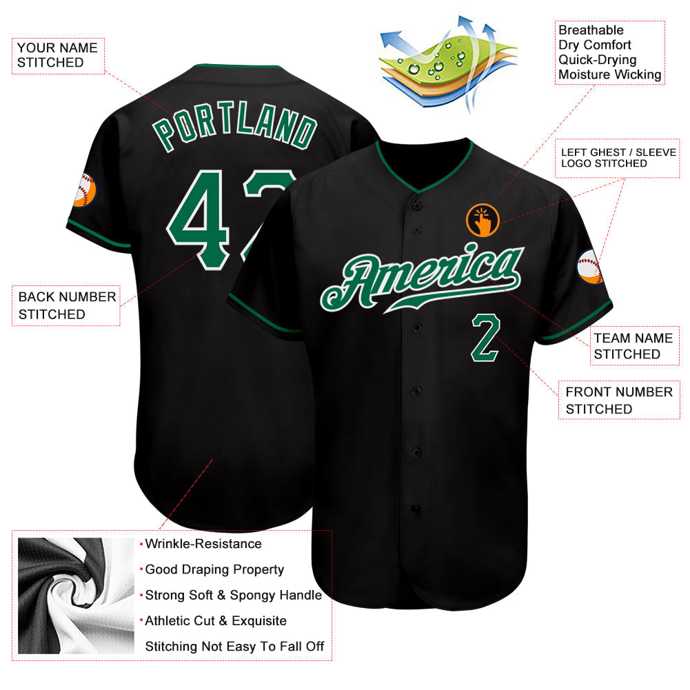 Custom Black Kelly Green-White Authentic Baseball Jersey - Sky-Custom