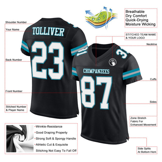 Custom Black White-Teal Mesh Authentic Football Jersey - Sky-Custom