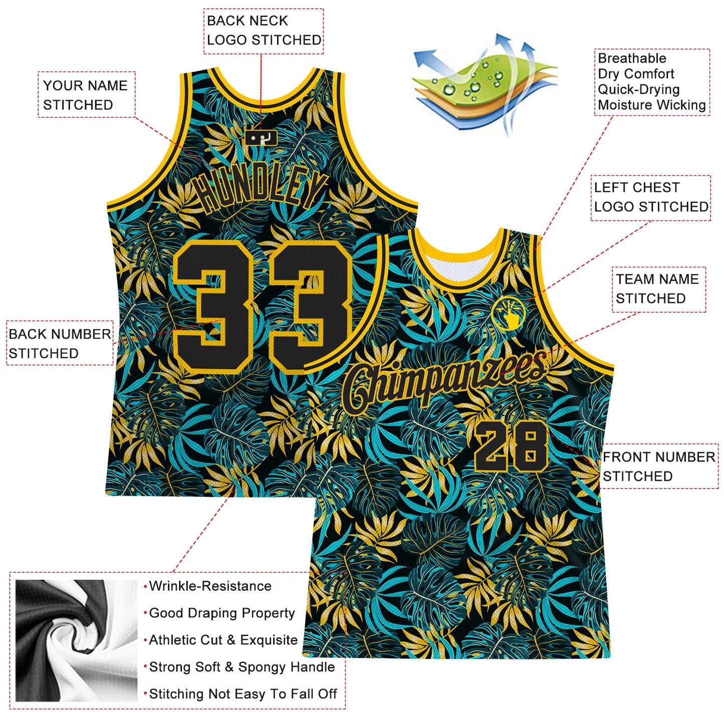 Custom Black Black-Gold 3D Pattern Tropical Hawaii Plants Authentic Basketball Jersey - Sky-Custom