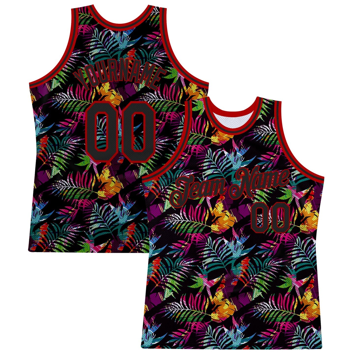 Custom Black Black-Red 3D Pattern Tropical Hawaii Palm Leaves Authentic Basketball Jersey - Sky-Custom