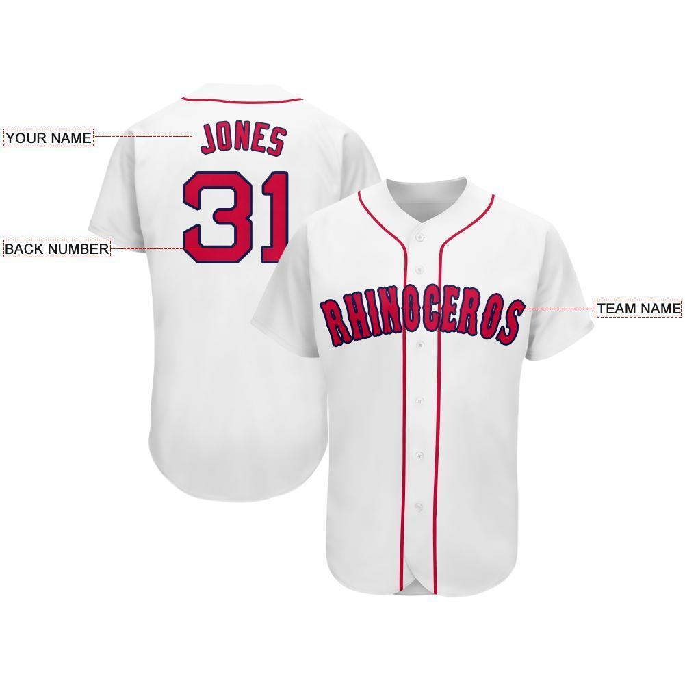 Custom White Red-Navy Baseball Jersey - Sky-Custom