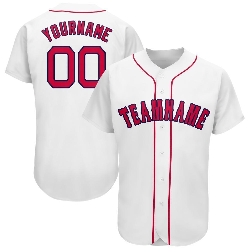 Custom White Red-Navy Baseball Jersey - Sky-Custom