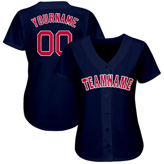 Custom Navy Red-White Baseball Jersey - Sky-Custom