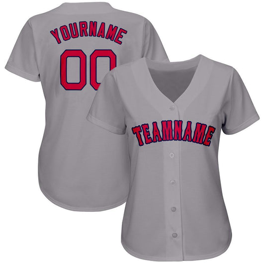Custom Gray Red-Navy Baseball Jersey - Sky-Custom