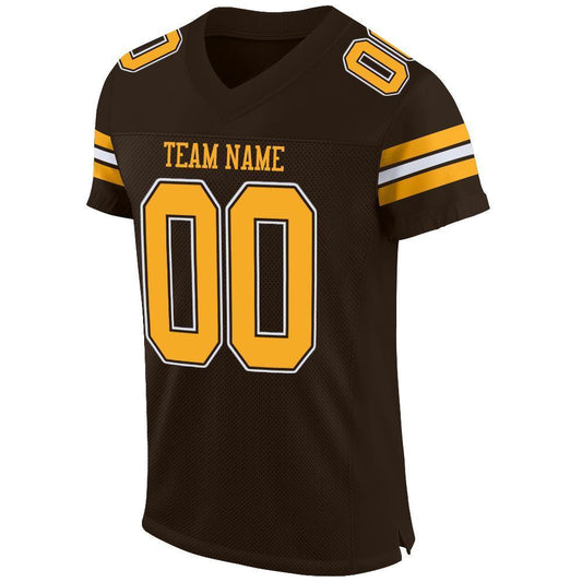 Custom Brown Gold-White Mesh Authentic Football Jersey - Sky-Custom