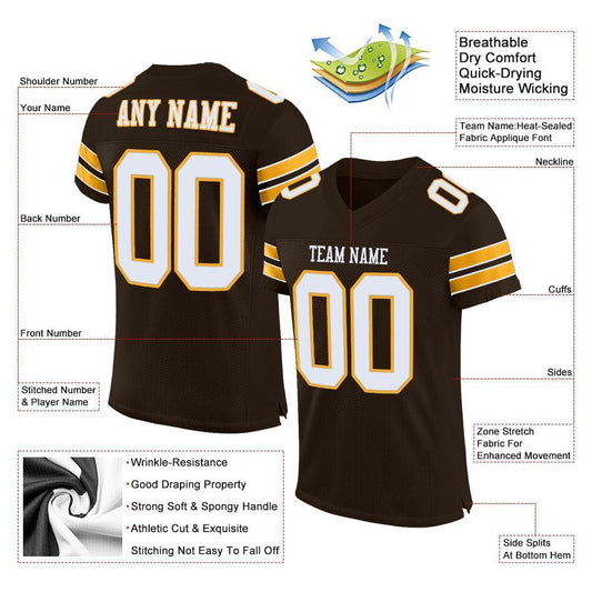 Custom Brown White-Gold Mesh Authentic Football Jersey - Sky-Custom