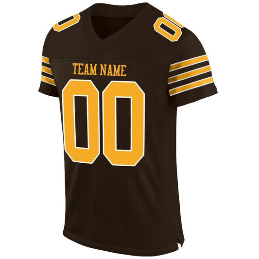 Custom Brown Gold-White Mesh Authentic Football Jersey - Sky-Custom