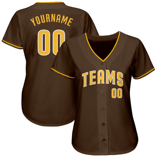 Custom Brown Gold-White Authentic Baseball Jersey - Sky-Custom
