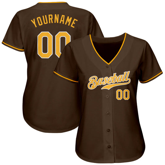 Custom Brown Gold-White Authentic Baseball Jersey - Sky-Custom