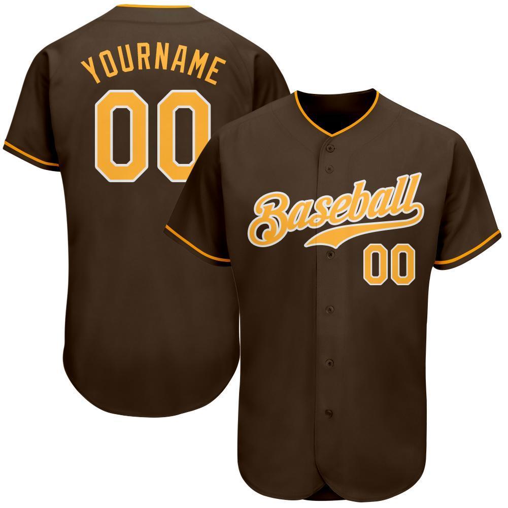 Custom Brown Gold-White Authentic Baseball Jersey - Sky-Custom