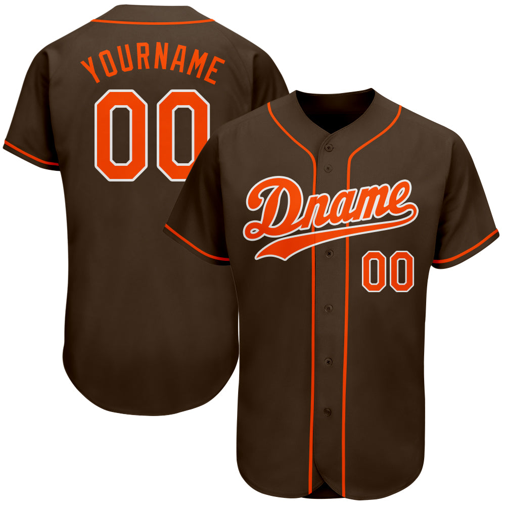 Custom Brown Orange-White Authentic Baseball Jersey - Sky-Custom