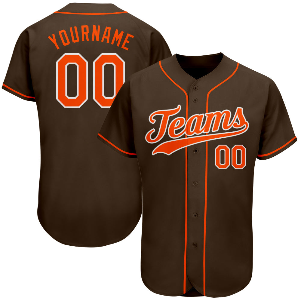 Custom Brown Orange-White Authentic Baseball Jersey - Sky-Custom