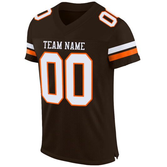 Custom Brown White-Orange Mesh Authentic Football Jersey - Sky-Custom