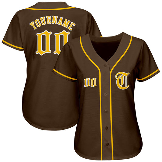 Custom Brown Gold-White Authentic Baseball Jersey - Sky-Custom