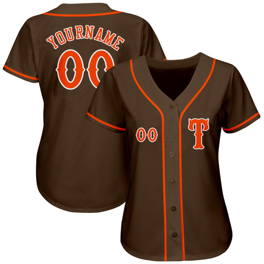Custom Brown Orange-White Authentic Baseball Jersey - Sky-Custom
