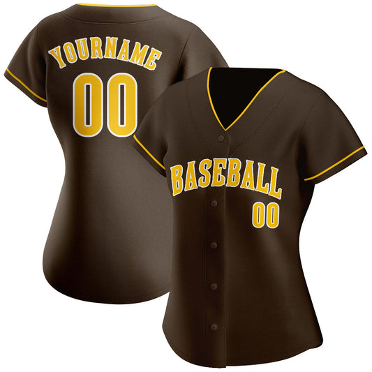 Custom Brown Gold-White Authentic Baseball Jersey - Sky-Custom