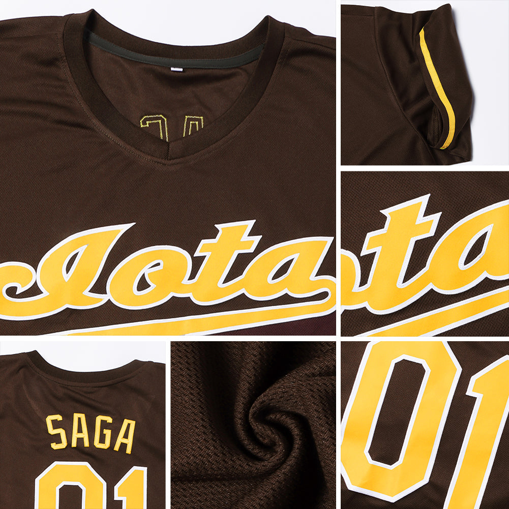 Custom Brown Gold-White Authentic Baseball Jersey - Sky-Custom