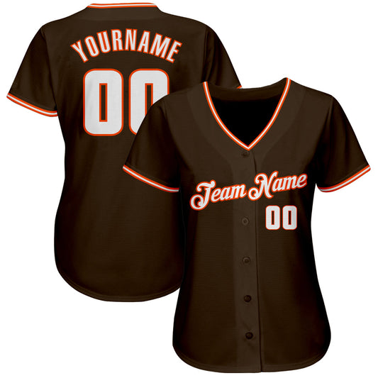 Custom Brown White-Orange Authentic Baseball Jersey - Sky-Custom