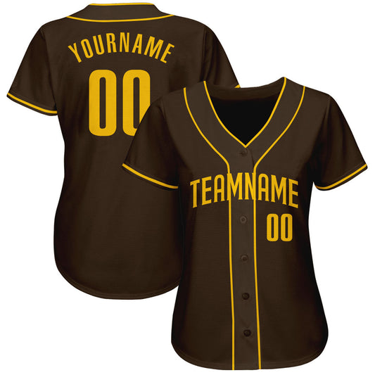 Custom Brown Gold Authentic Baseball Jersey - Sky-Custom