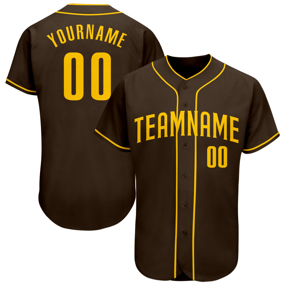 Custom Brown Gold Authentic Baseball Jersey - Sky-Custom