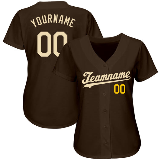 Custom Brown Cream-Gold Authentic Baseball Jersey - Sky-Custom