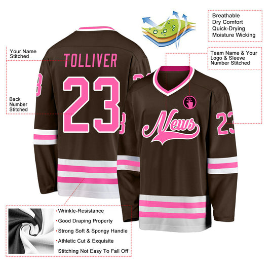 Custom Brown Pink-White Hockey Jersey - Sky-Custom