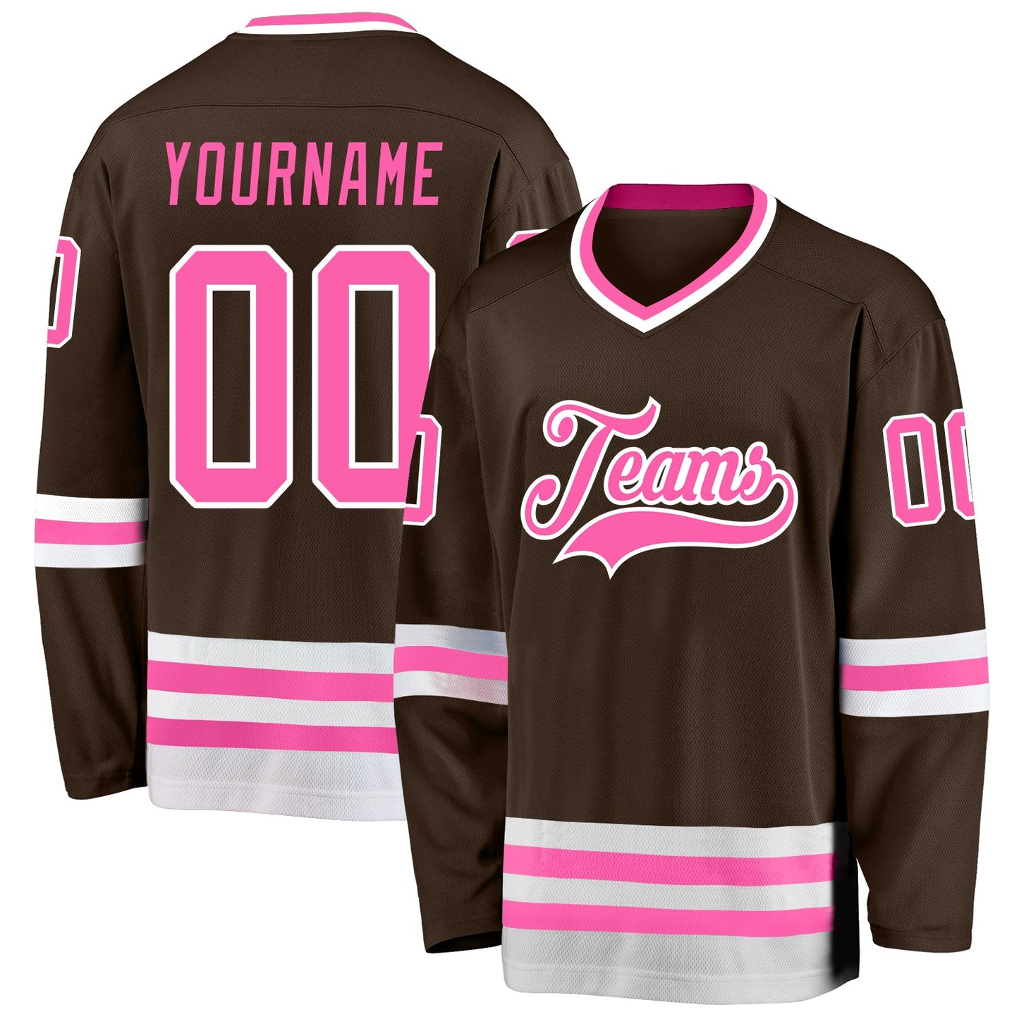 Custom Brown Pink-White Hockey Jersey - Sky-Custom