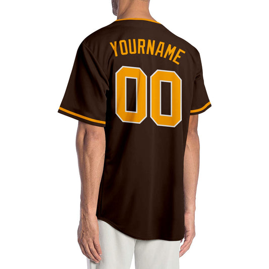 Custom Brown Gold-White Authentic Baseball Jersey - Sky-Custom