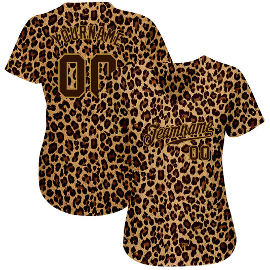 Custom Brown Brown-Old Gold 3D Pattern Design Leopard Authentic Baseball Jersey - Sky-Custom