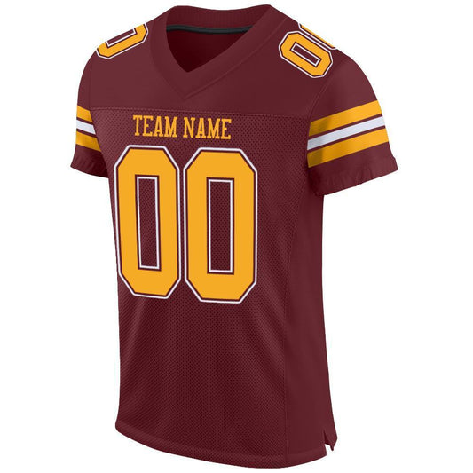 Custom Burgundy Gold-White Mesh Authentic Football Jersey - Sky-Custom