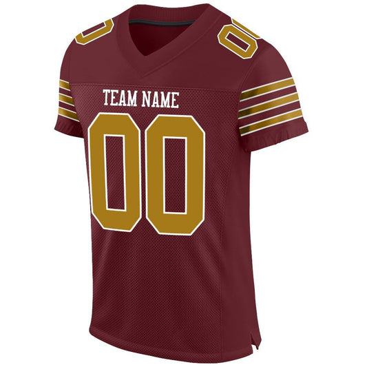 Custom Burgundy Old Gold-White Mesh Authentic Football Jersey - Sky-Custom