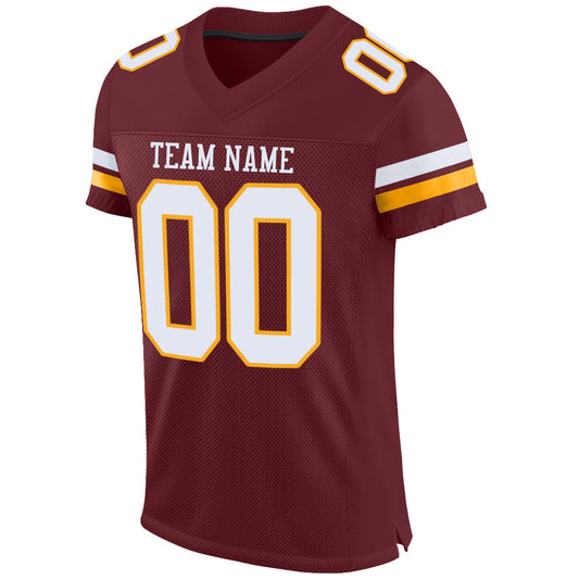 Custom Burgundy White-Gold Mesh Authentic Football Jersey - Sky-Custom