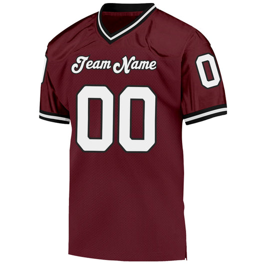 Custom Burgundy White-Black Mesh Authentic Throwback Football Jersey - Sky-Custom
