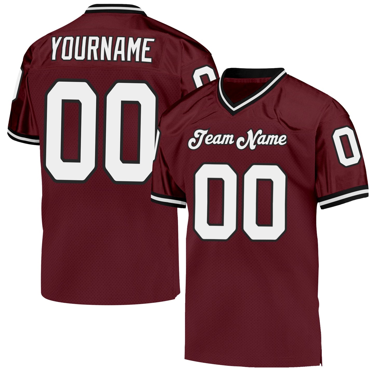 Custom Burgundy White-Black Mesh Authentic Throwback Football Jersey - Sky-Custom