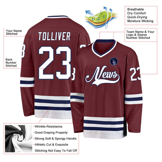 Custom Burgundy White-Navy Hockey Jersey - Sky-Custom