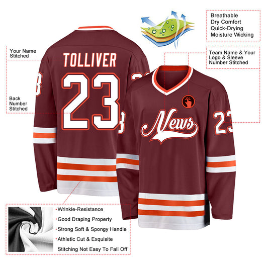 Custom Burgundy White-Orange Hockey Jersey - Sky-Custom