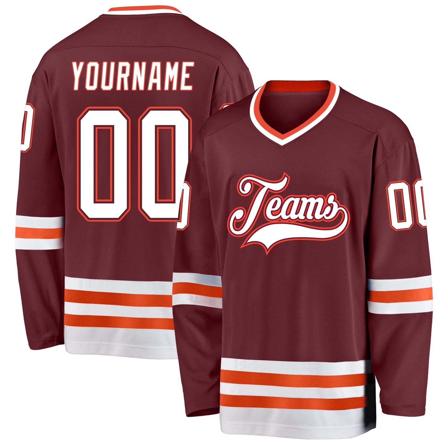Custom Burgundy White-Orange Hockey Jersey - Sky-Custom