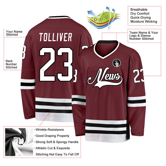 Custom Burgundy White-Black Hockey Jersey - Sky-Custom