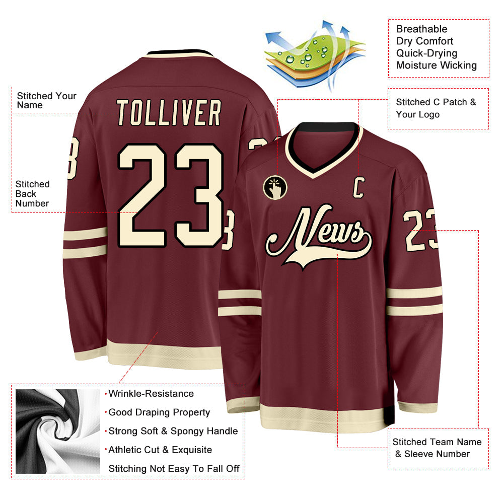 Custom Burgundy Cream-Black Hockey Jersey - Sky-Custom