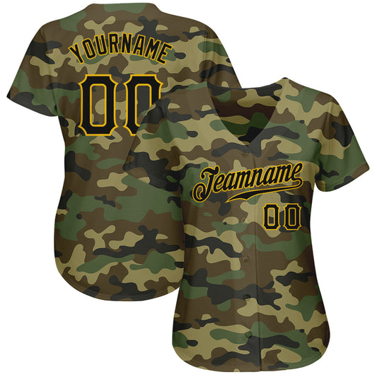 Custom Camo Black-Gold Authentic Salute To Service Baseball Jersey - Sky-Custom