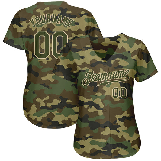 Custom Camo Olive-Cream Authentic Salute To Service Baseball Jersey - Sky-Custom