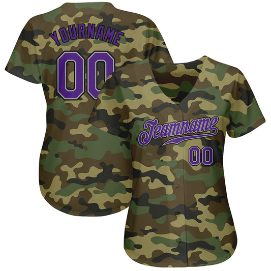 Custom Camo Purple-Black Authentic Salute To Service Baseball Jersey - Sky-Custom